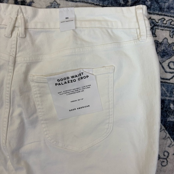 Good American Good Waist Palazzo Crop Jeans Women’s Size 24 White High Rise NWT - Picture 6 of 8